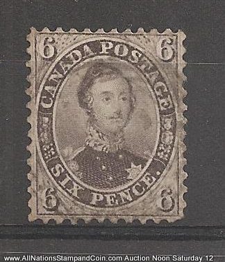 Canada #13 F/VF Used 1859 6d Perforated Pence crease