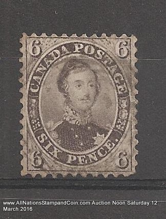 Canada #13 F/VF Used 1859 6d Perforated Pence crease