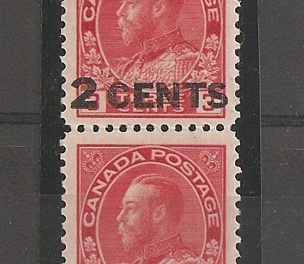 Canada #139v VF Mint 1926 2c on 3c Large & Small Surcharge Essay Pair crease