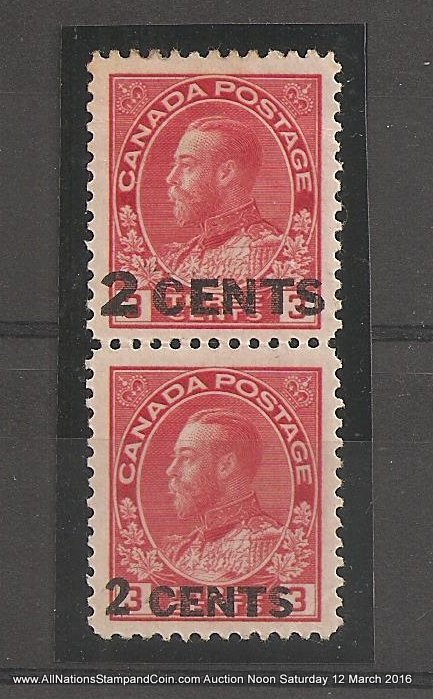Canada #139v VF Mint 1926 2c on 3c Large & Small Surcharge Essay Pair crease