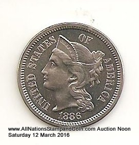 U.S.A. Proof 1886 Nickel 3c only 4290 struck