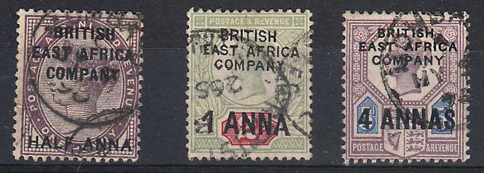 B.E.A. #1-3 gen Fine Used 1890 trio low val flt, colour loss