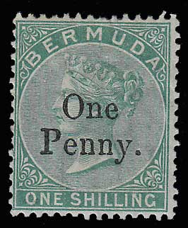Bermuda #15 Fine Mint 1875 1d on 1/- APS cert