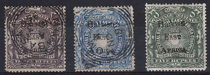 British East Africa #50-52 Fine Mint & Sq Circ Used trio one sml flt
