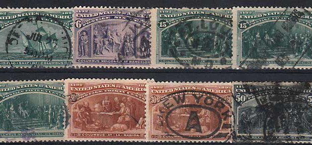 U.S.A. #232/240 gen Fine Used 1893 3c/50c sml flts