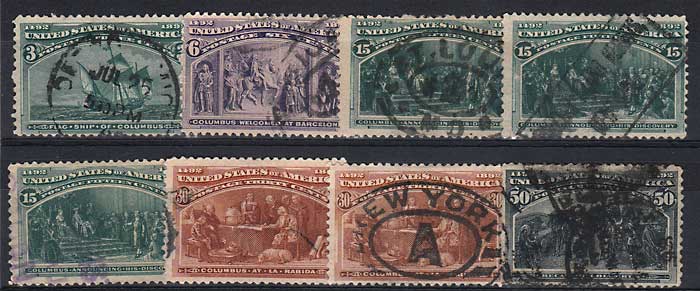 U.S.A. #232/240 gen Fine Used 1893 3c/50c sml flts
