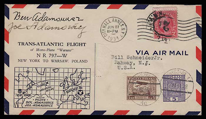 U.S./Poland 27 Jn 1934 Polish Bros Signed Flight Cvr duo