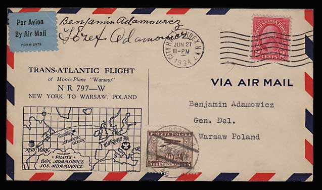 U.S./Poland 27 Jn 1934 Polish Bros Signed Flight Cvr duo