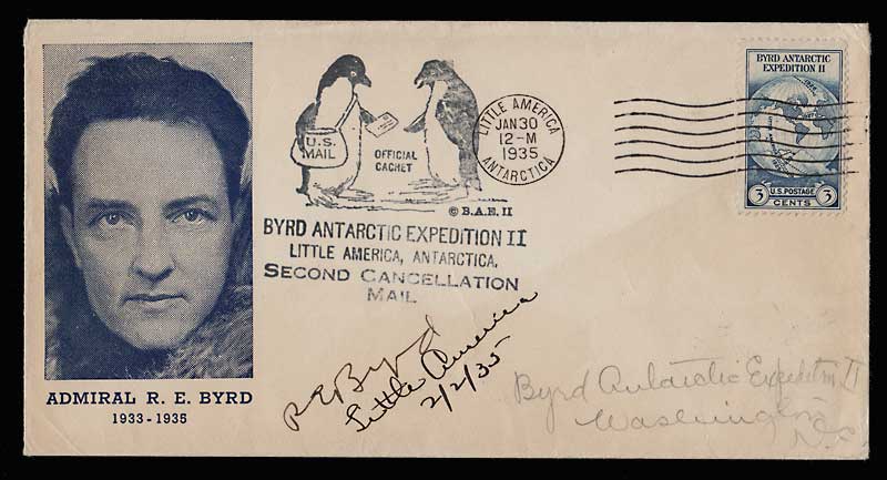 U.S.A. 30 Ja 1935 Admiral Byrd Signed Antarctic Cover cc