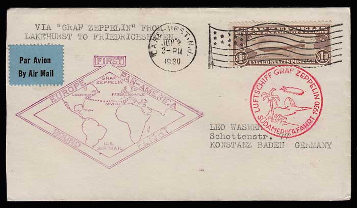 U.S.A. #C14 2 Jn 1930 Graf Zeppelin Flight Cover