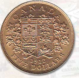 Canada choice BU 1912 $5 Gold