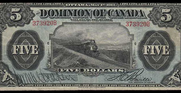 Dominion of Canada 1912 $5 Train Banknote