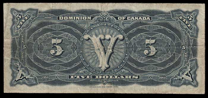 Dominion of Canada gen Fine 1912 $5 Train Banknote