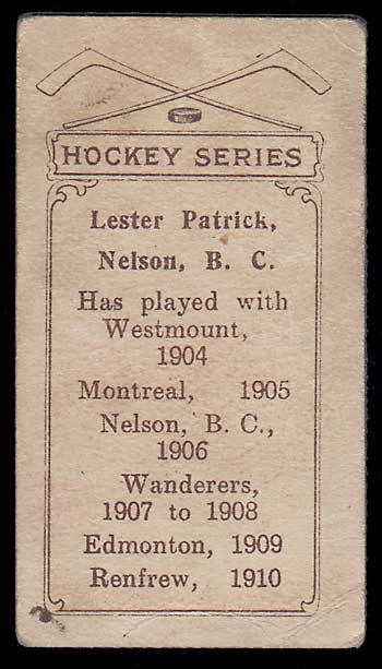1910/11 Lester Patrick C56 #26 Rookie Hockey Card flaws