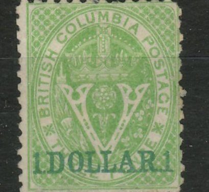 British Columbia #18 1869 $1 on 3d Green