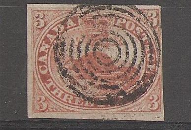 Canada #1 Fine Used 1851 3d Beaver with clear Laid Lines