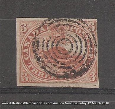 Canada #1 Fine Used 1851 3d Beaver with clear Laid Lines