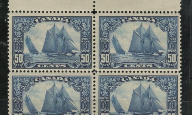 Canada #158 Fine or better Stamps NH top margin plate A2 Block, hdlng mks