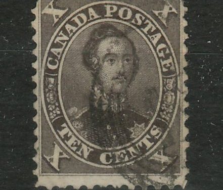 Canada #16 Fine Used 1859 10c Black Brown, corner rounding, small flaws