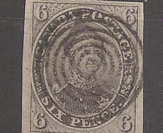 Canada #2 F/VF Used 1851 6d Albert with clear Laid Lines