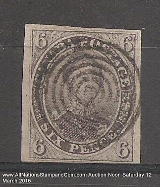 Canada #2 F/VF Used 1851 6d Albert with clear Laid Lines