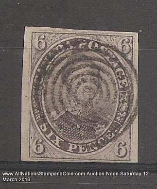 Canada #2 F/VF Used 1851 6d Albert with clear Laid Lines