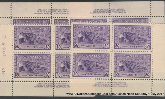 Canada #261 F/VF NH 1942 50c Munitions Plate One Matched Set