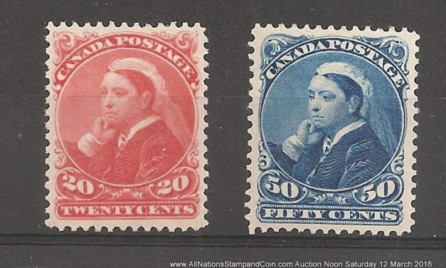 Canada #46-47 VF Mint HR 1893 20c & 50c Widow Weed High Value duo
