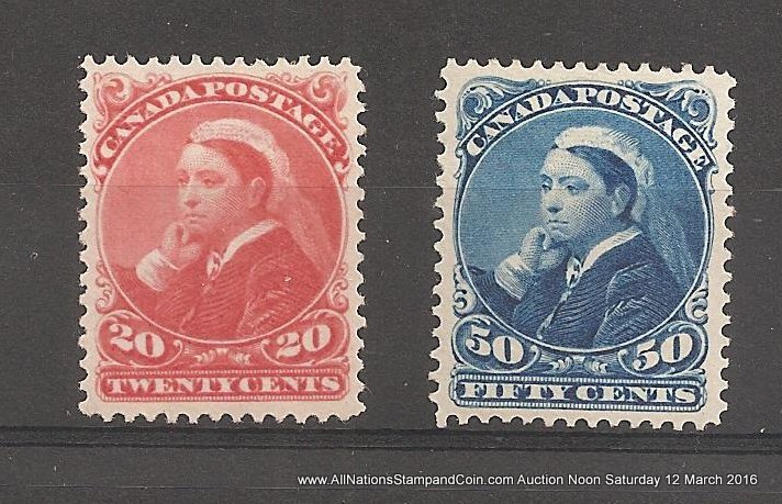 Canada #46-47 VF Mint HR 1893 20c & 50c Widow Weed High Value duo
