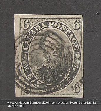 Canada #5b F/VF Used 1855 6d Albert Grayish Green Shade