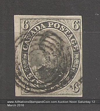 Canada #5b F/VF Used 1855 6d Albert Grayish Green Shade $1200