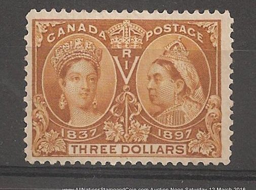 Canada #63 F/VF Mint HR 1897 $3 Jubilee Nice Colour