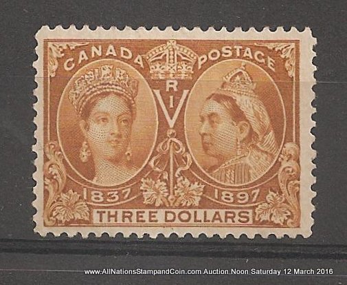 Canada #63 F/VF Mint HR 1897 $3 Jubilee Nice Colour