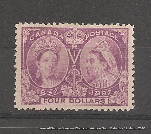 Canada #64 F/VF Mint 1897 $4 Jubilee trivial wrinkle