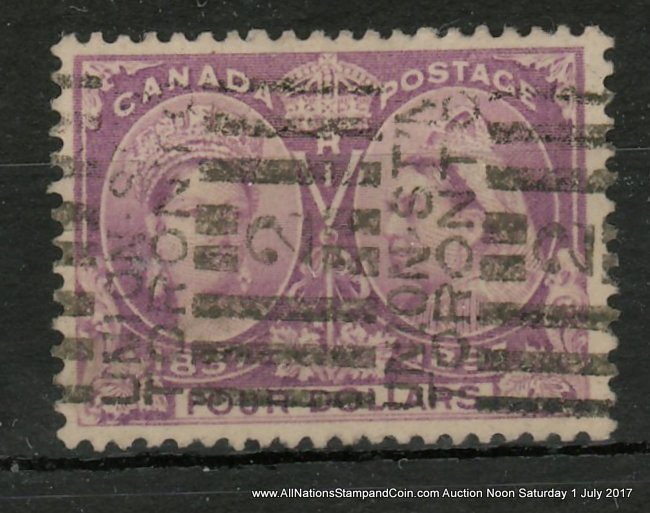 Canada #64 F/VF Union Station roller Used 1897 $4 Jubilee, ex Davidson $1200