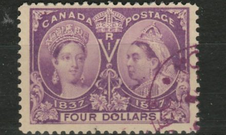 Canada #64 F/VF matching face-free Purple Used 1897 $4 Jubilee
