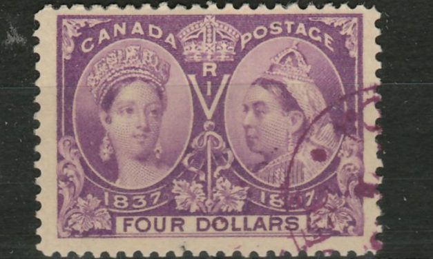 Canada #64 F/VF matching face-free Purple Used 1897 $4 Jubilee