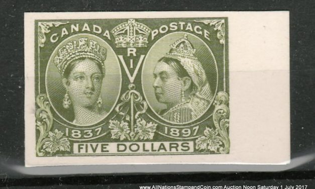 Canada #65P VF right margin 1897 $5 Jubilee Plate Proof, only 800 issued