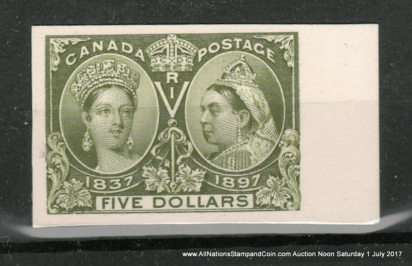 Canada #65P VF right margin 1897 $5 Jubilee Plate Proof, only 800 issued $800