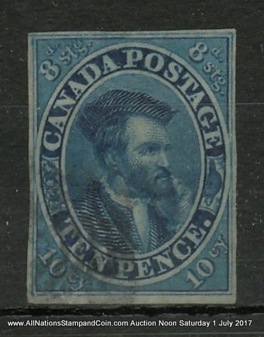 Canada #7 VF Used 1855 10d Cartier Thin Paper