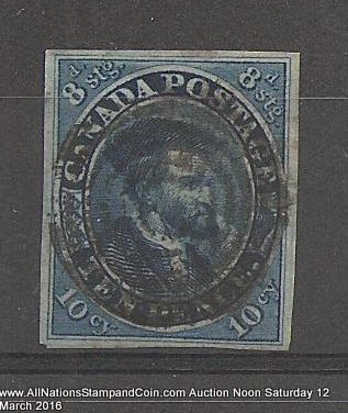 Canada #7 VF Used 1855 10d Cartier trifle rounded corner