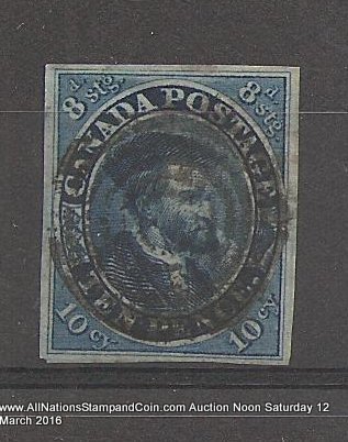 Canada #7 VF Used 1855 10d Cartier trifle rounded corner