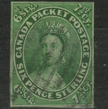 Canada #9 about Fine Used 1857 7.5d Green