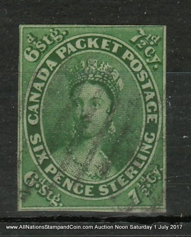Canada #9 about Fine Used 1857 7.5d Green