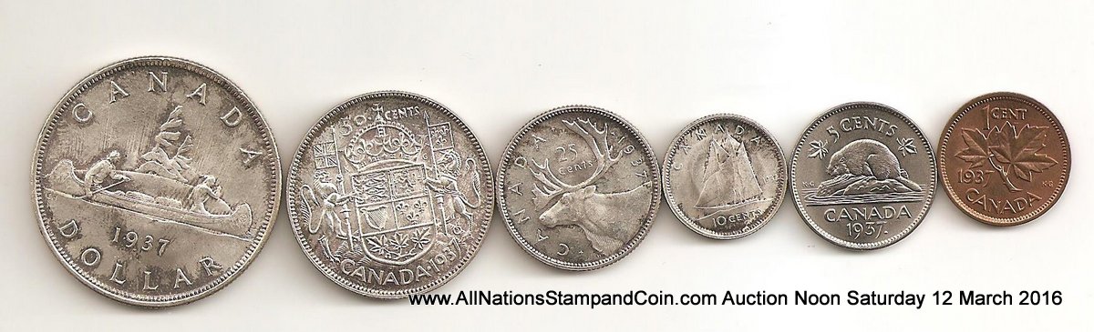 Canada BU 1937 1c-$1 6-coin Set