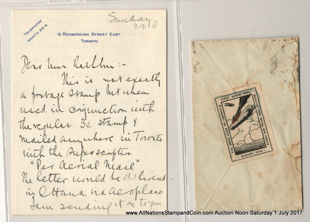 Canada #CLP1 26 Aug 1918 cacheted 25c Toronto/Ottawa Flight Cover etc, faults