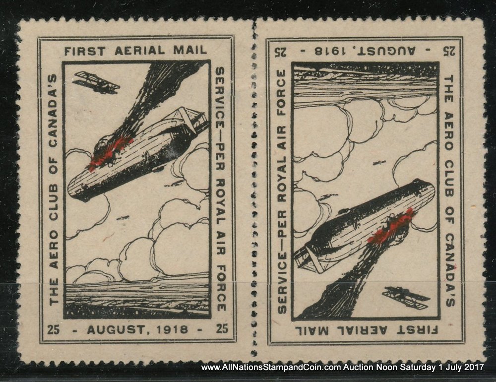 Canada #CLP2g VF Mint 1918 25c Burning Zep se-tenant Pair, thin at left