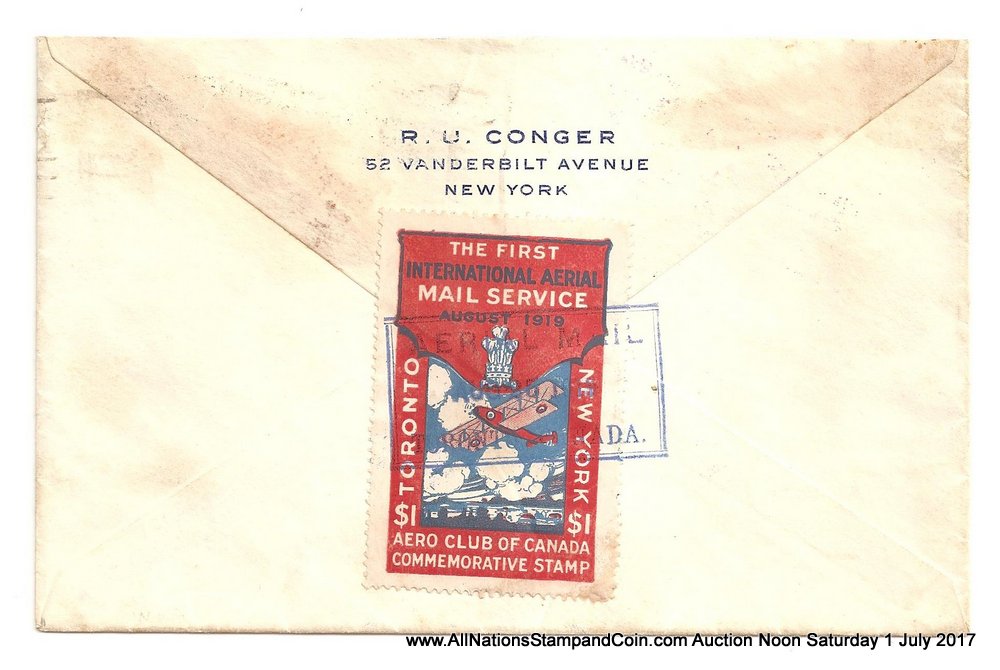 Canada #CLP3b 25 Aug 1919 $1 Aero Club First Flight Cover etc, age spots