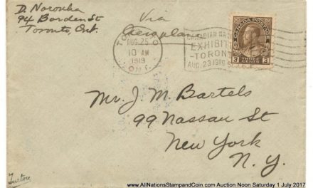 Canada #CLP3c 25 Aug 1919 $1 Aero Club First Day Cover, age spots