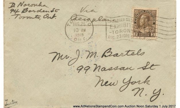 Canada #CLP3c 25 Aug 1919 $1 Aero Club First Day Cover, age spots